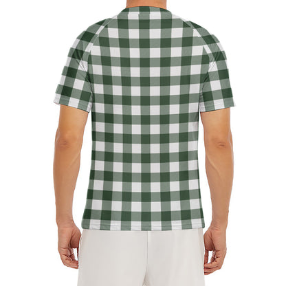Forest Green Buffalo Check Pattern Print Men's Short Sleeve Rash Guard