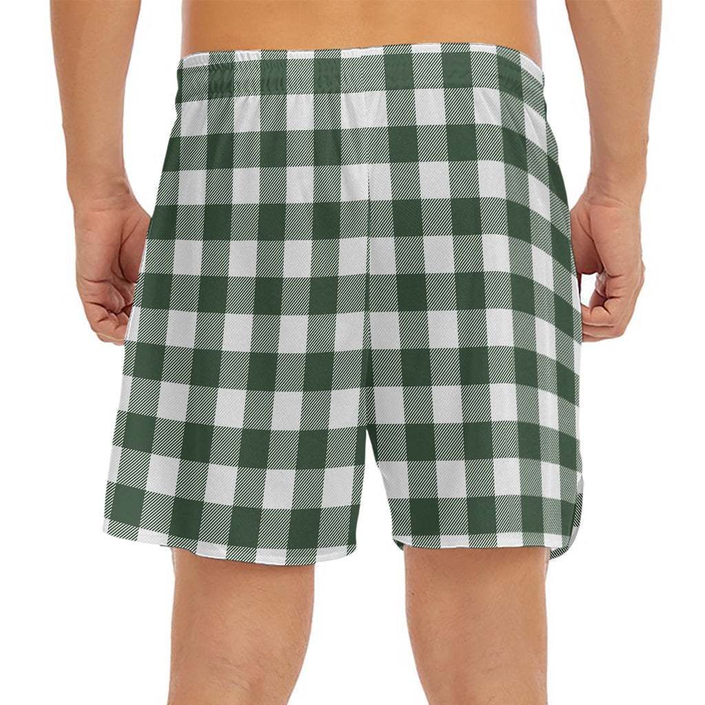 Forest Green Buffalo Check Pattern Print Men's Split Running Shorts