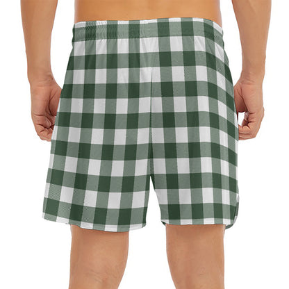 Forest Green Buffalo Check Pattern Print Men's Split Running Shorts