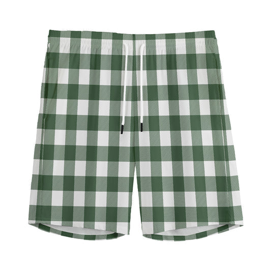 Forest Green Buffalo Check Pattern Print Men's Sports Shorts