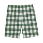 Forest Green Buffalo Check Pattern Print Men's Sports Shorts