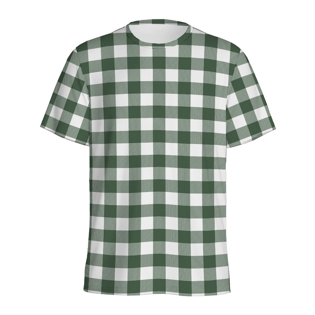 Forest Green Buffalo Check Pattern Print Men's Sports T-Shirt