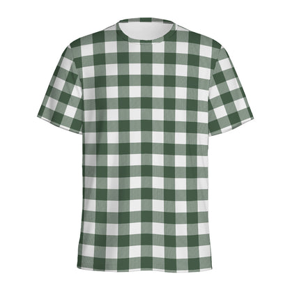 Forest Green Buffalo Check Pattern Print Men's Sports T-Shirt