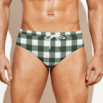 Forest Green Buffalo Check Pattern Print Men's Swim Briefs