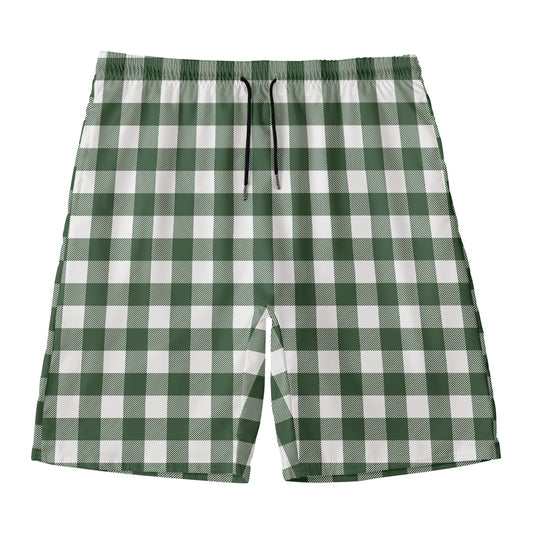 Forest Green Buffalo Check Pattern Print Men's Swim Trunks