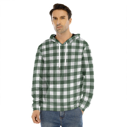 Forest Green Buffalo Check Pattern Print Men's Velvet Pullover Hoodie