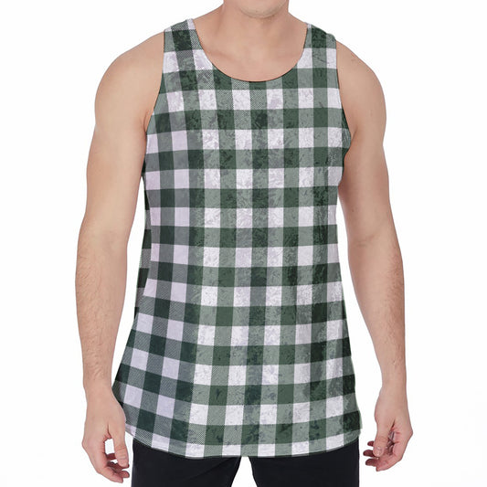 Forest Green Buffalo Check Pattern Print Men's Velvet Tank Top