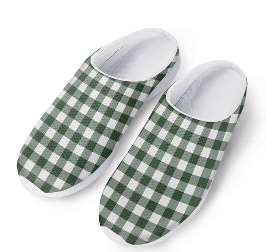 Forest Green Buffalo Check Pattern Print Mesh Casual Shoes