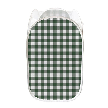 Forest Green Buffalo Check Pattern Print Mesh Laundry Hamper