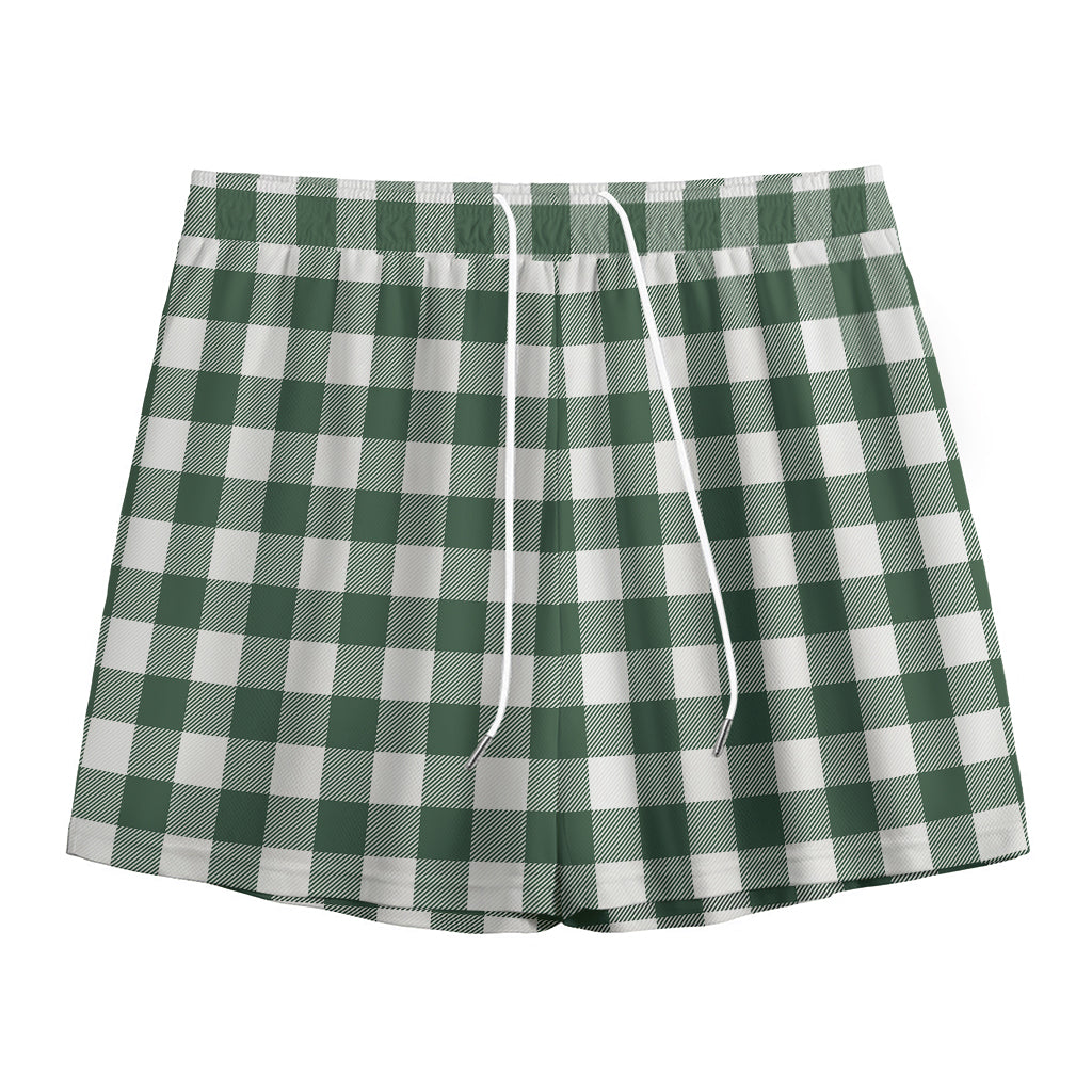 Forest Green Buffalo Check Pattern Print Mesh Shorts