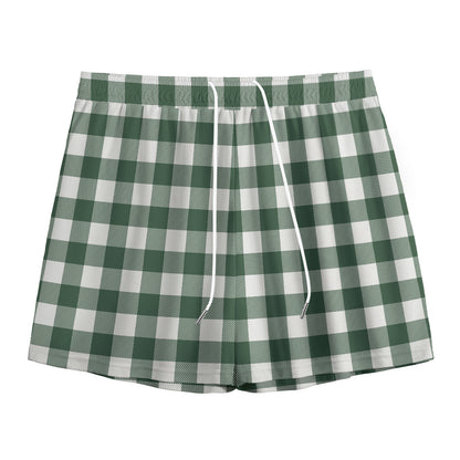 Forest Green Buffalo Check Pattern Print Mesh Shorts