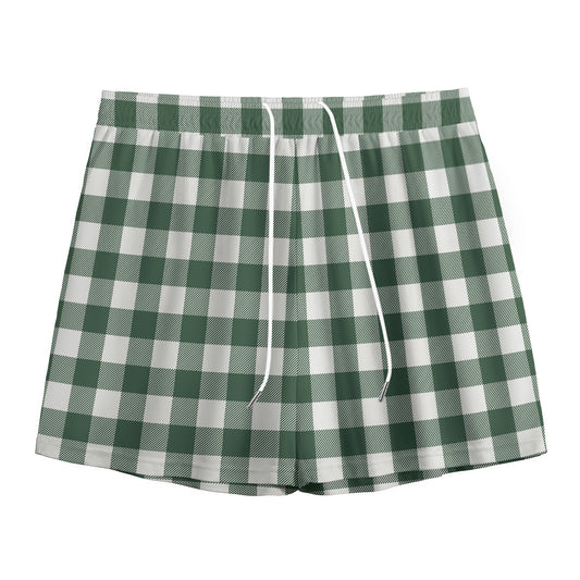 Forest Green Buffalo Check Pattern Print Mesh Shorts