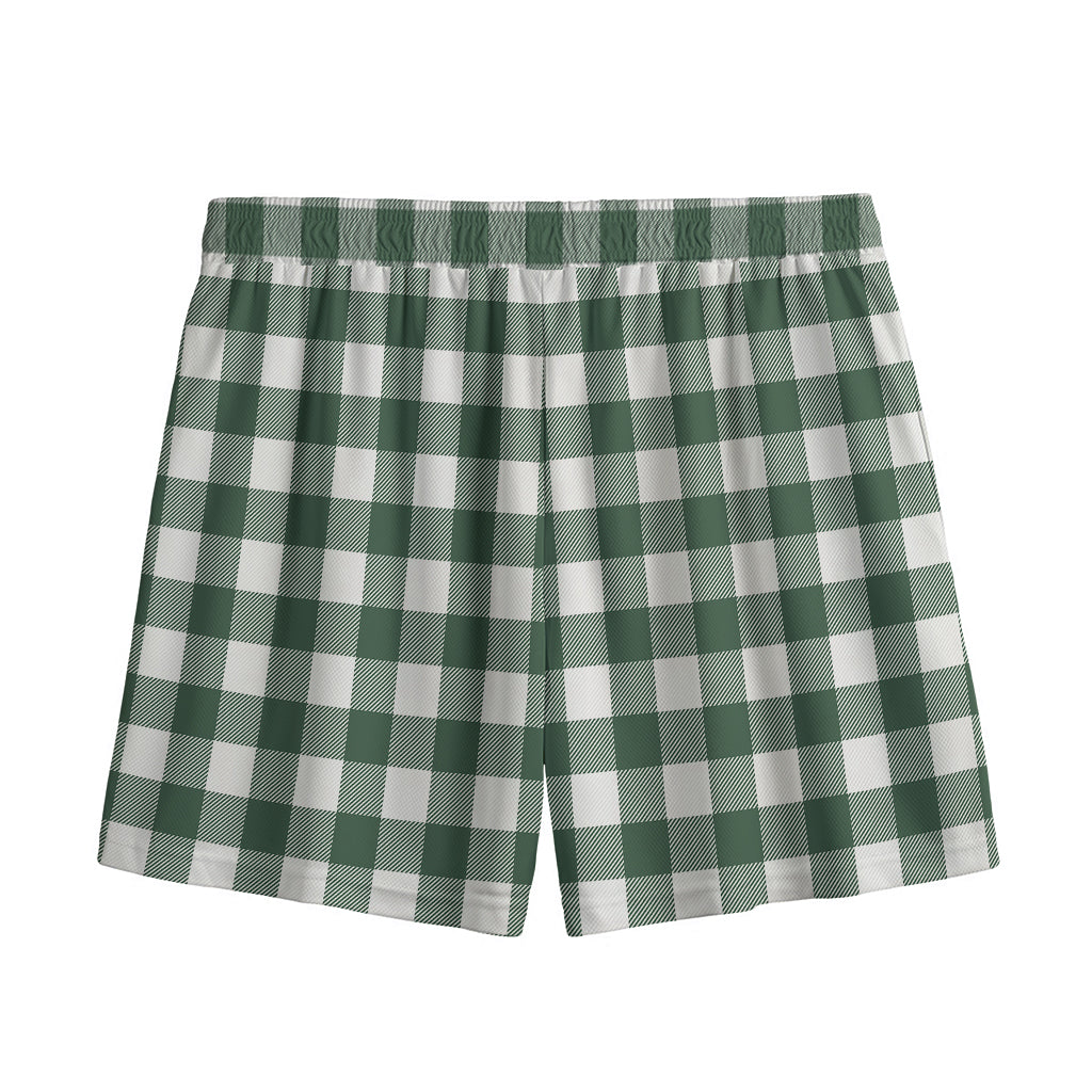 Forest Green Buffalo Check Pattern Print Mesh Shorts