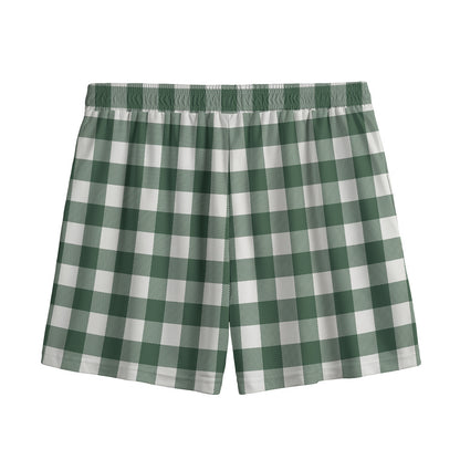 Forest Green Buffalo Check Pattern Print Mesh Shorts