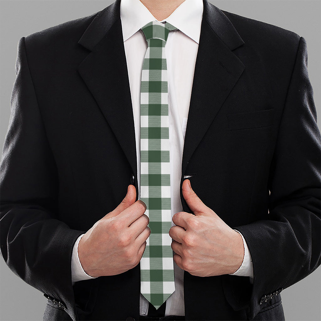 Forest Green Buffalo Check Pattern Print Necktie