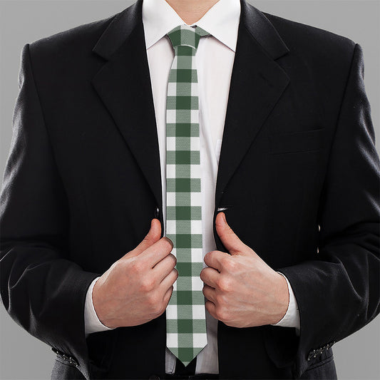 Forest Green Buffalo Check Pattern Print Necktie