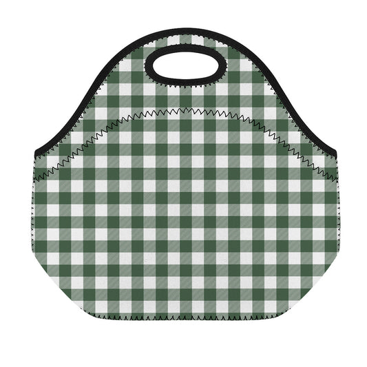 Forest Green Buffalo Check Pattern Print Neoprene Lunch Bag