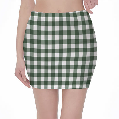 Forest Green Buffalo Check Pattern Print Pencil Mini Skirt