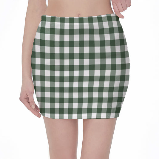Forest Green Buffalo Check Pattern Print Pencil Mini Skirt