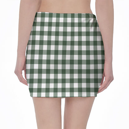 Forest Green Buffalo Check Pattern Print Pencil Mini Skirt