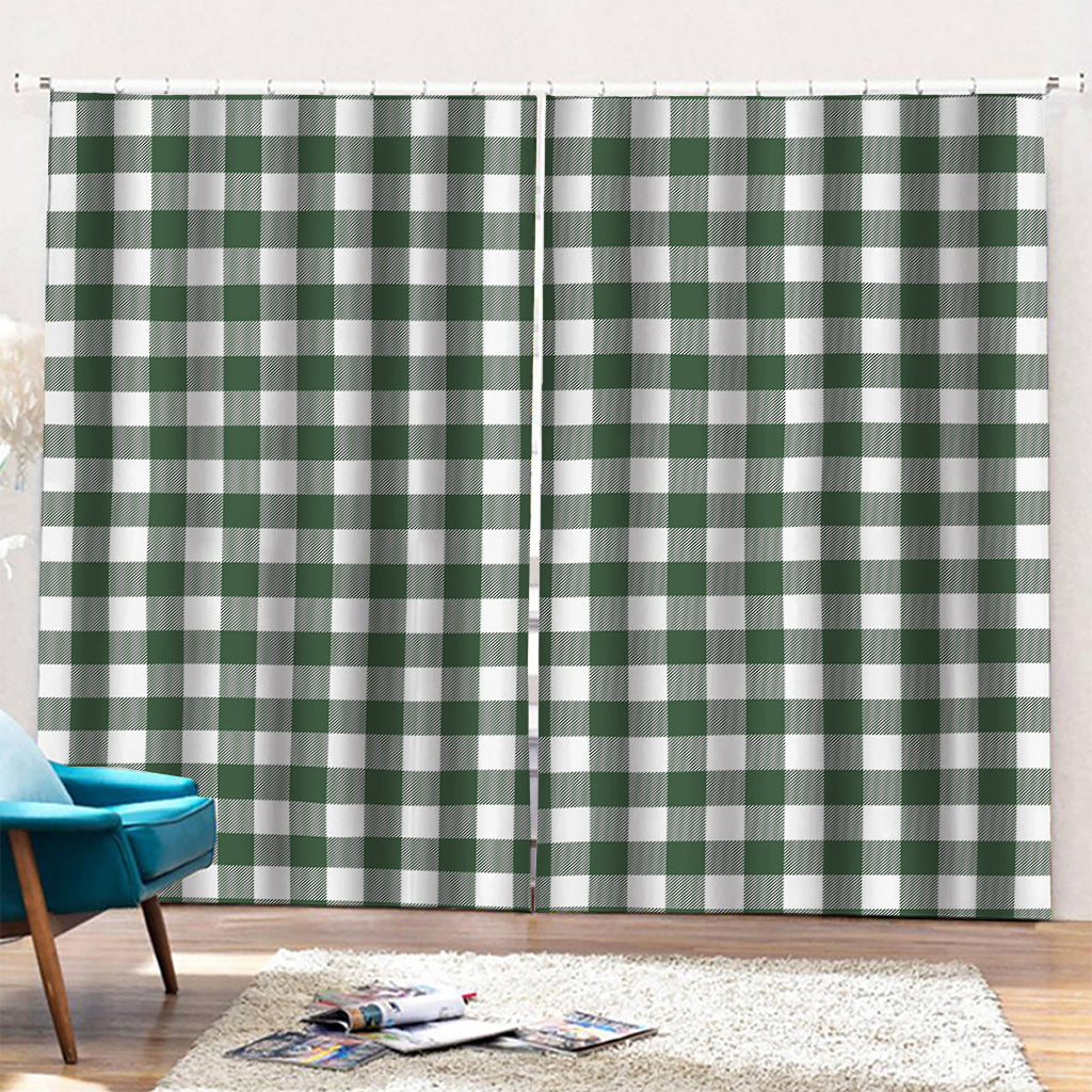 Forest Green Buffalo Check Pattern Print Pencil Pleat Curtains