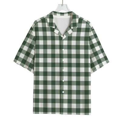 Forest Green Buffalo Check Pattern Print Rayon Hawaiian Shirt