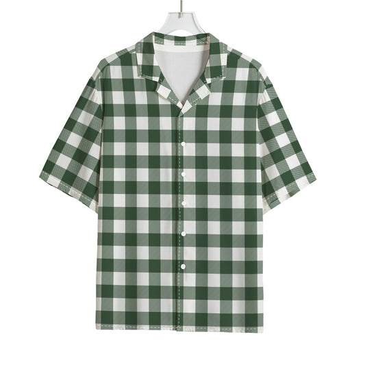 Forest Green Buffalo Check Pattern Print Rayon Hawaiian Shirt