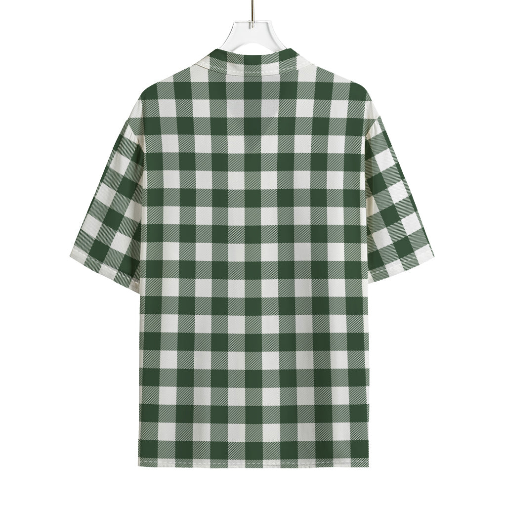 Forest Green Buffalo Check Pattern Print Rayon Hawaiian Shirt