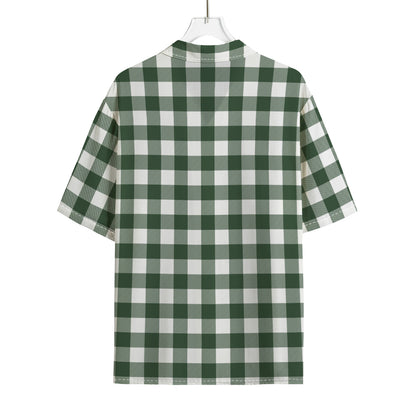 Forest Green Buffalo Check Pattern Print Rayon Hawaiian Shirt