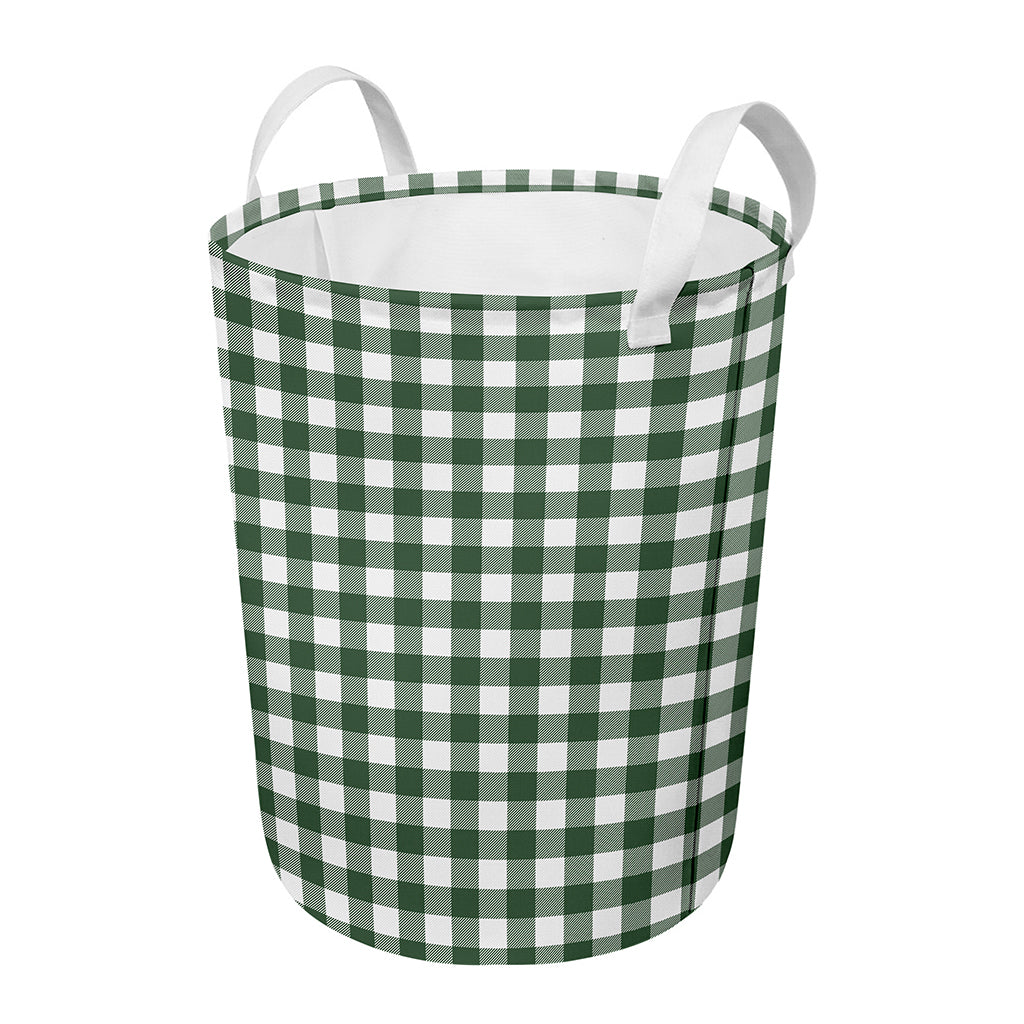 Forest Green Buffalo Check Pattern Print Round Laundry Basket