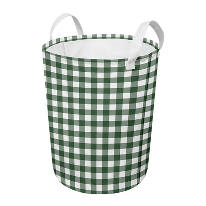 Forest Green Buffalo Check Pattern Print Round Laundry Basket