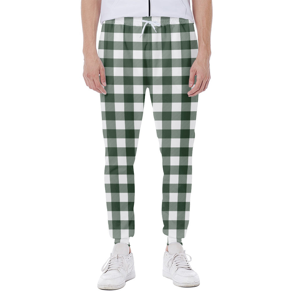 Forest Green Buffalo Check Pattern Print Scuba Joggers