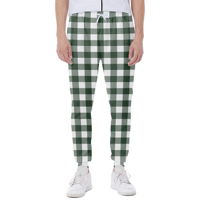 Forest Green Buffalo Check Pattern Print Scuba Joggers