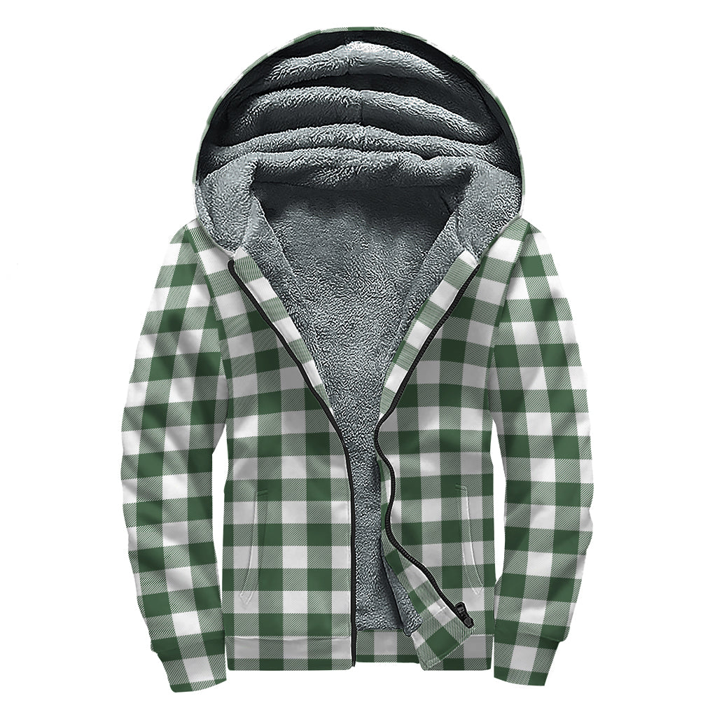 Forest Green Buffalo Check Pattern Print Sherpa Lined Zip Up Hoodie