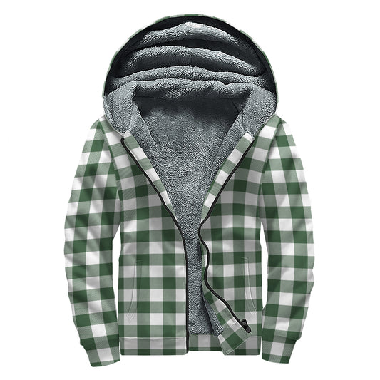 Forest Green Buffalo Check Pattern Print Sherpa Lined Zip Up Hoodie