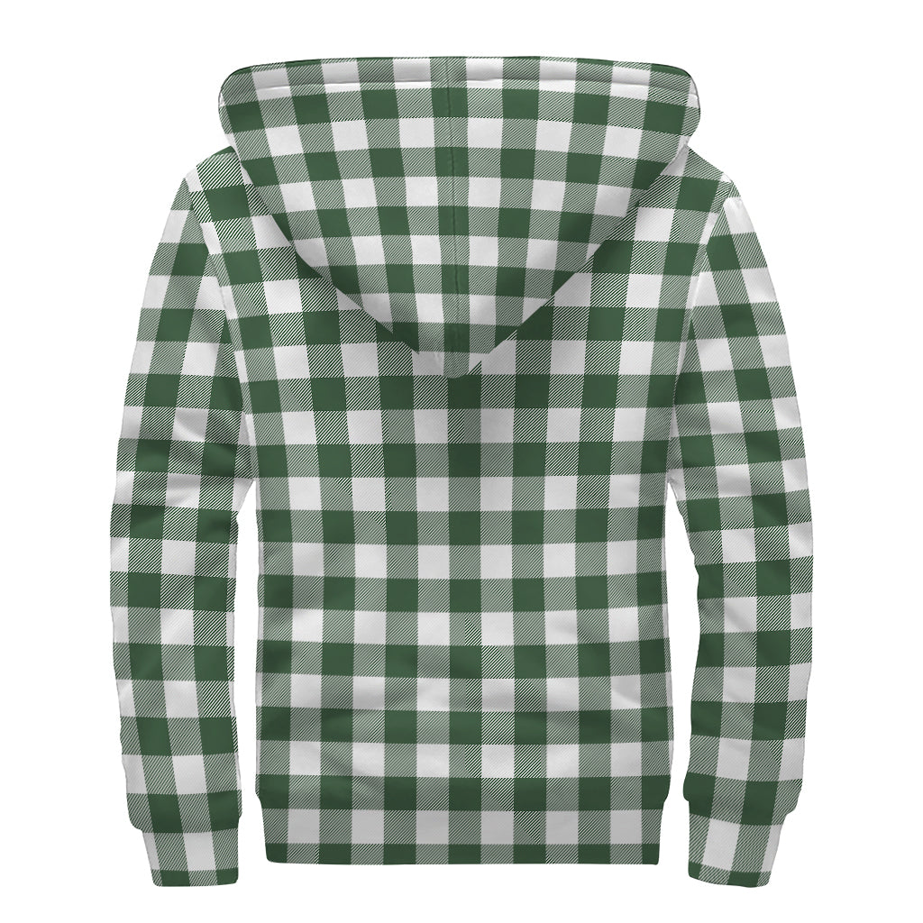 Forest Green Buffalo Check Pattern Print Sherpa Lined Zip Up Hoodie