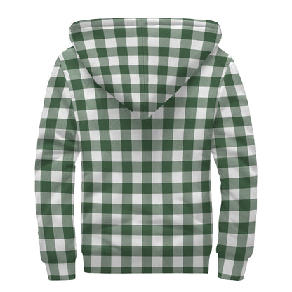 Forest Green Buffalo Check Pattern Print Sherpa Lined Zip Up Hoodie