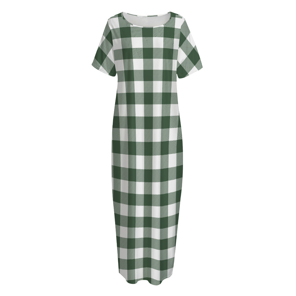 Forest Green Buffalo Check Pattern Print Short Sleeve Long Nightdress