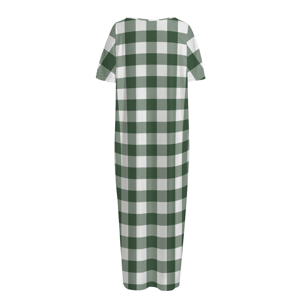 Forest Green Buffalo Check Pattern Print Short Sleeve Long Nightdress