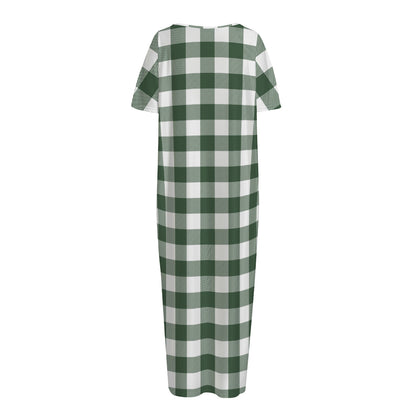 Forest Green Buffalo Check Pattern Print Short Sleeve Long Nightdress