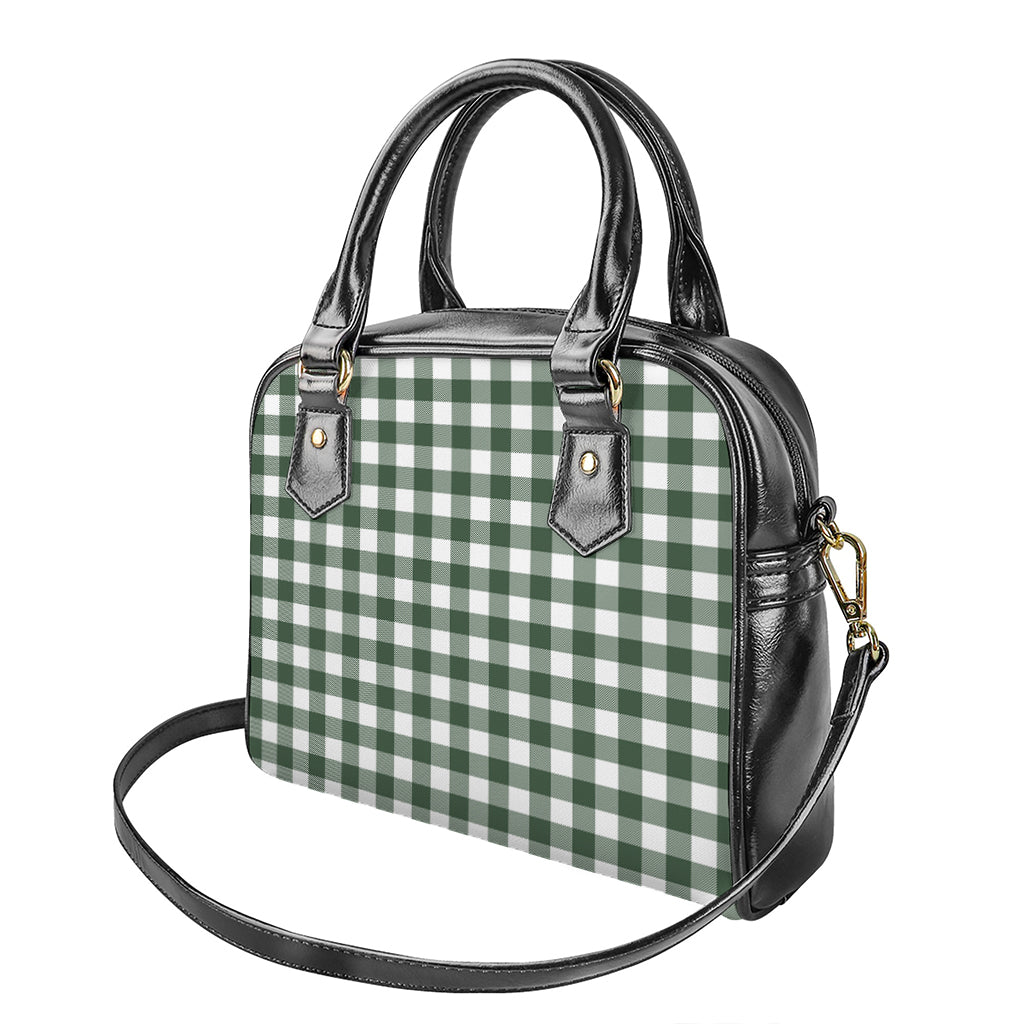 Forest Green Buffalo Check Pattern Print Shoulder Handbag