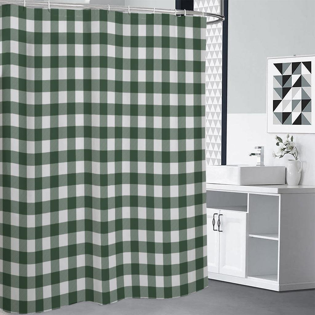 Forest Green Buffalo Check Pattern Print Shower Curtain