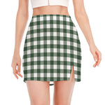 Forest Green Buffalo Check Pattern Print Side Slit Mini Skirt