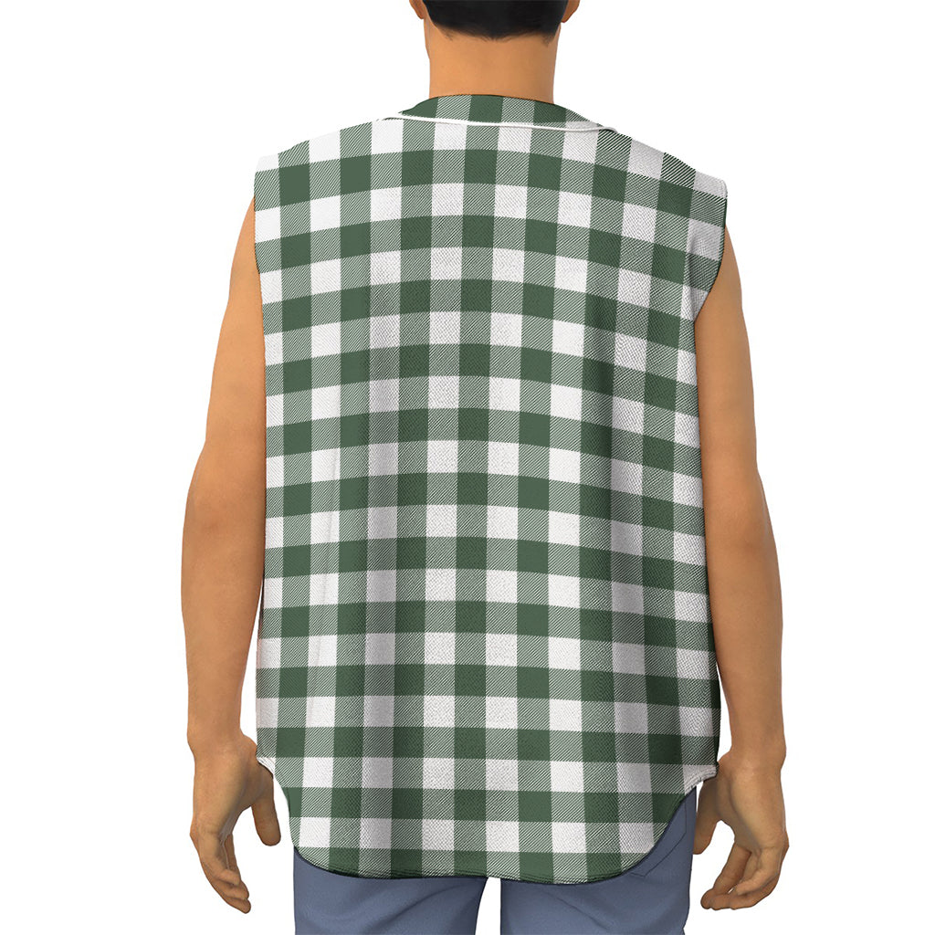 Forest Green Buffalo Check Pattern Print Sleeveless Baseball Jersey