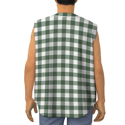 Forest Green Buffalo Check Pattern Print Sleeveless Baseball Jersey