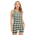 Forest Green Buffalo Check Pattern Print Sleeveless One Piece Swimsuit