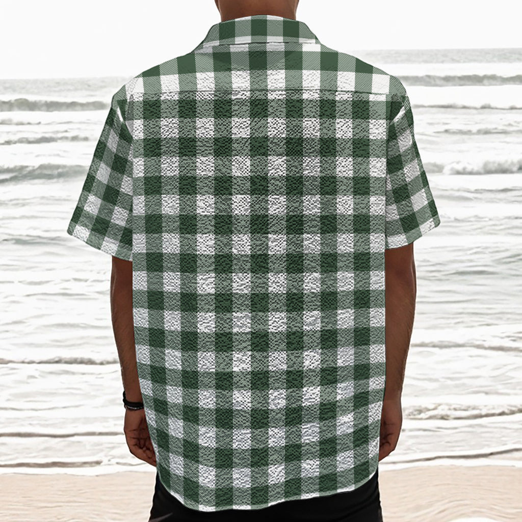 Forest Green Buffalo Check Pattern Print Textured Short Sleeve Shirt