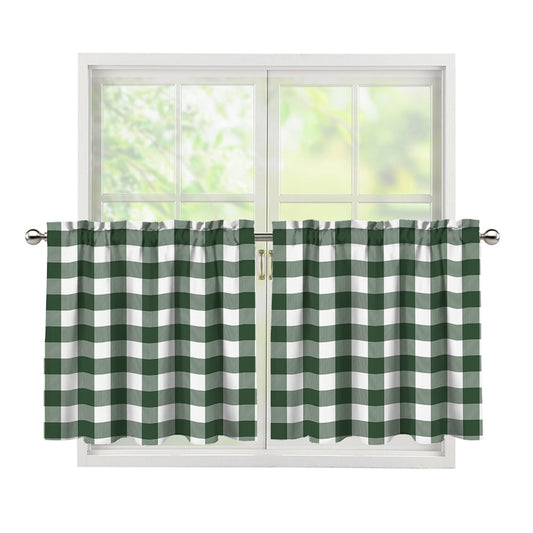Forest Green Buffalo Check Pattern Print Tier Curtains