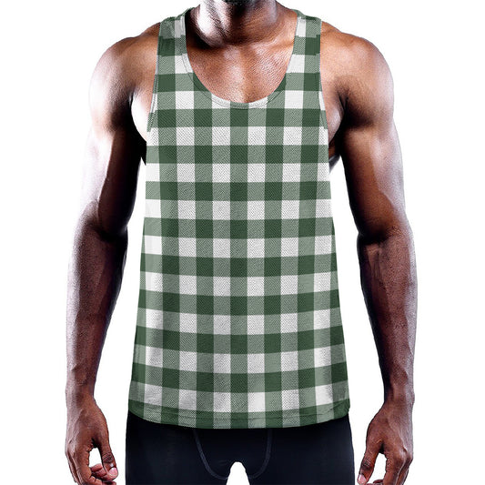 Forest Green Buffalo Check Pattern Print Training Tank Top