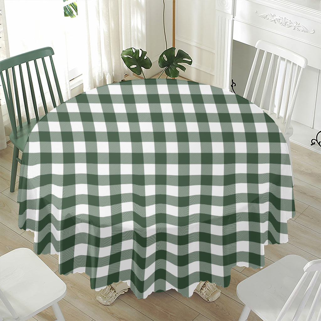 Forest Green Buffalo Check Pattern Print Waterproof Round Tablecloth